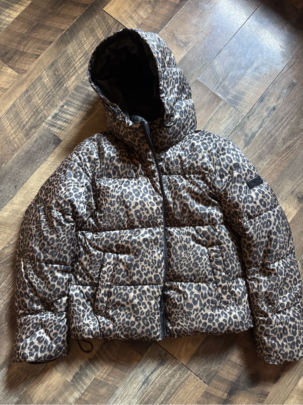 Sanctuary Leopard Print Puffer Jacket with Hood - Brown/Black